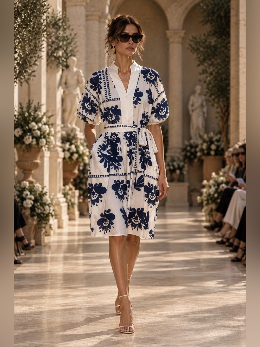 Bellambra Made in Italy 100% Cotton Blue White Print Dress L